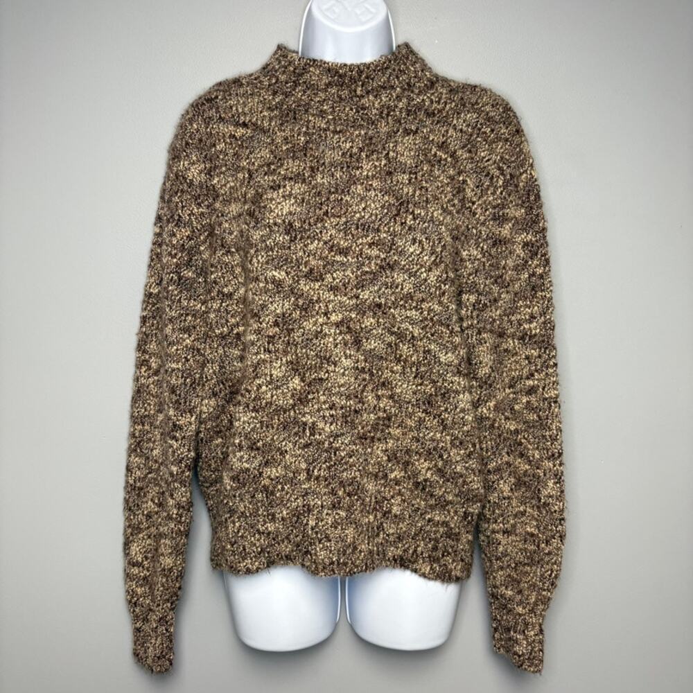 VTG Talbots Neutral Minimalist Mock Neck Wool Blend Knit Sweater Womens Sz XL